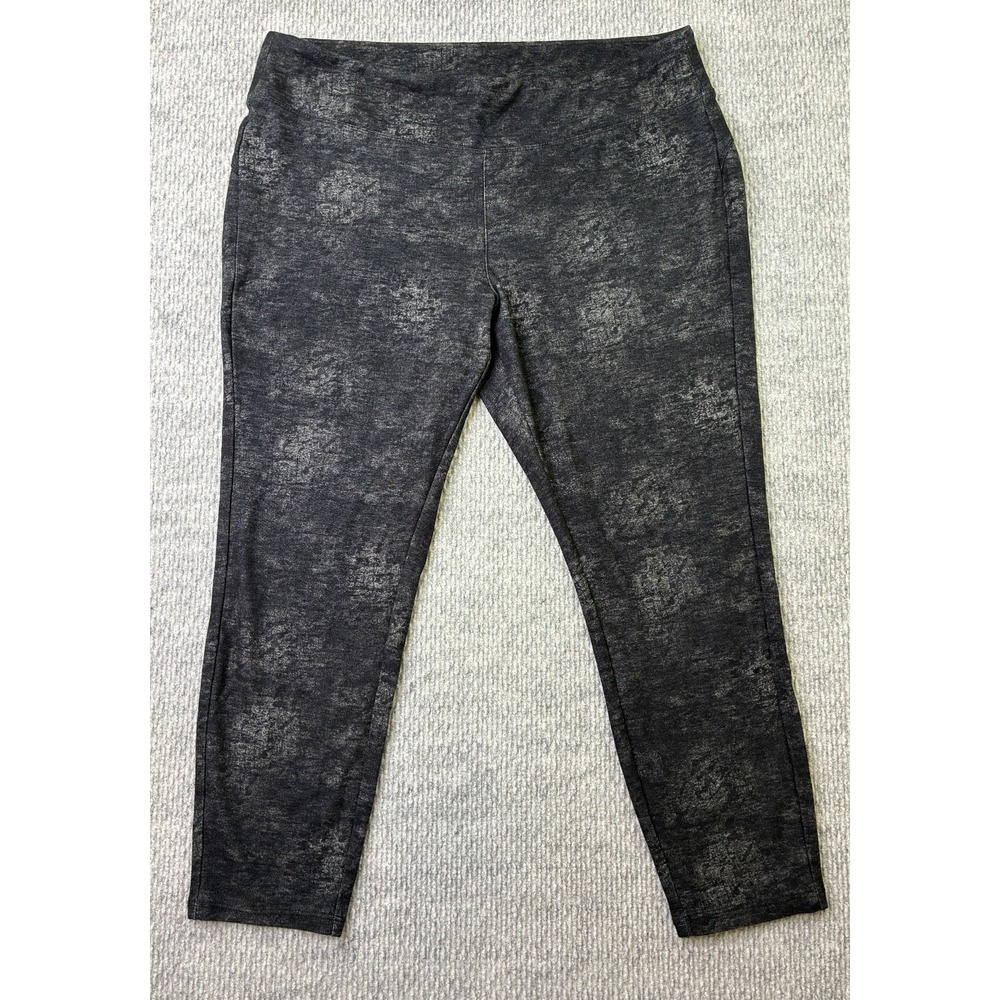 Rock & Republic Womens XL Black Metallic Foil Print Pull On Skinny Leggings Pant